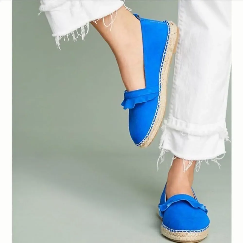 ANTHROPOLOGIE RUFFLED BLUE SUEDE ESPADRILLES‎ 38 (7.5)